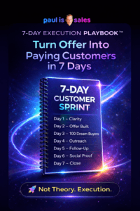 7-Day Customer Sprint execution playbook showing daily steps to turn an offer into paying customers in seven days